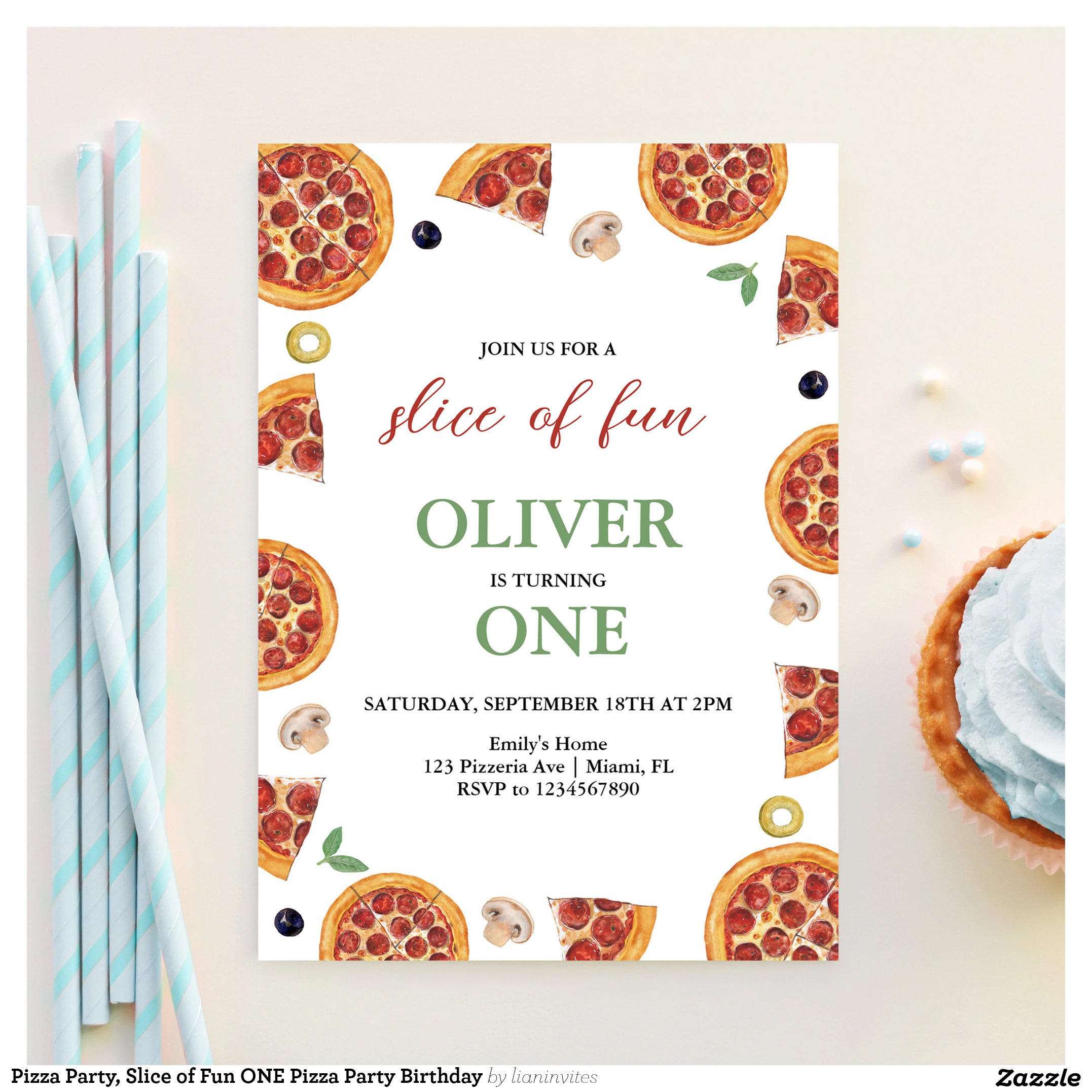 Pizza Party, Slice of Fun ONE Pizza Party Birthday Invitation
