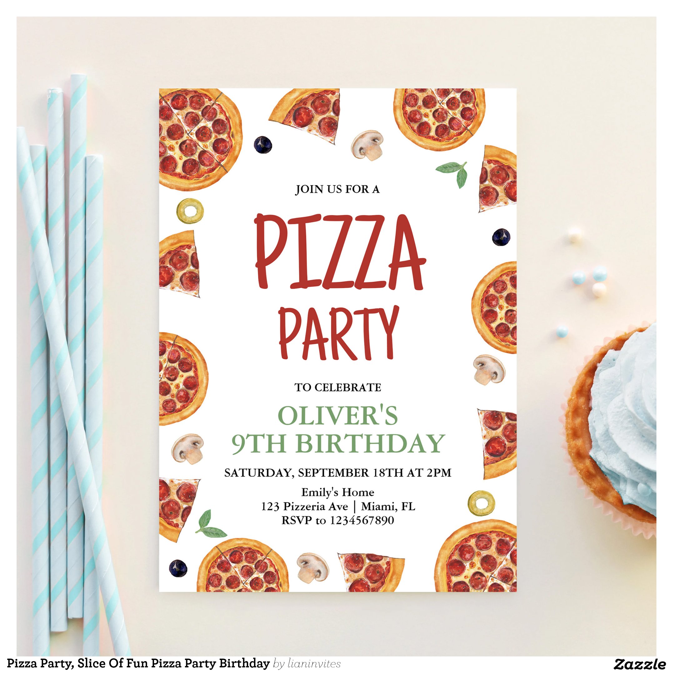 Pizza Party, Slice Of Fun Pizza Party Birthday Invitation