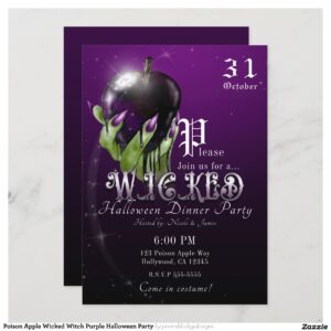 Poison Apple Wicked Witch Purple Halloween Party Invitation