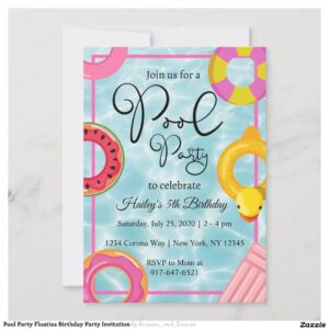 Pool Party Floaties Birthday Party Invitation