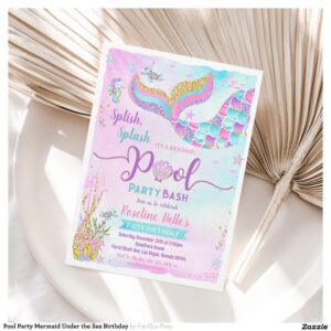 Pool Party Mermaid Under the Sea Birthday Invitation