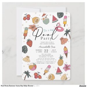 Pool Party Summer Items Boy Baby Shower Invitation