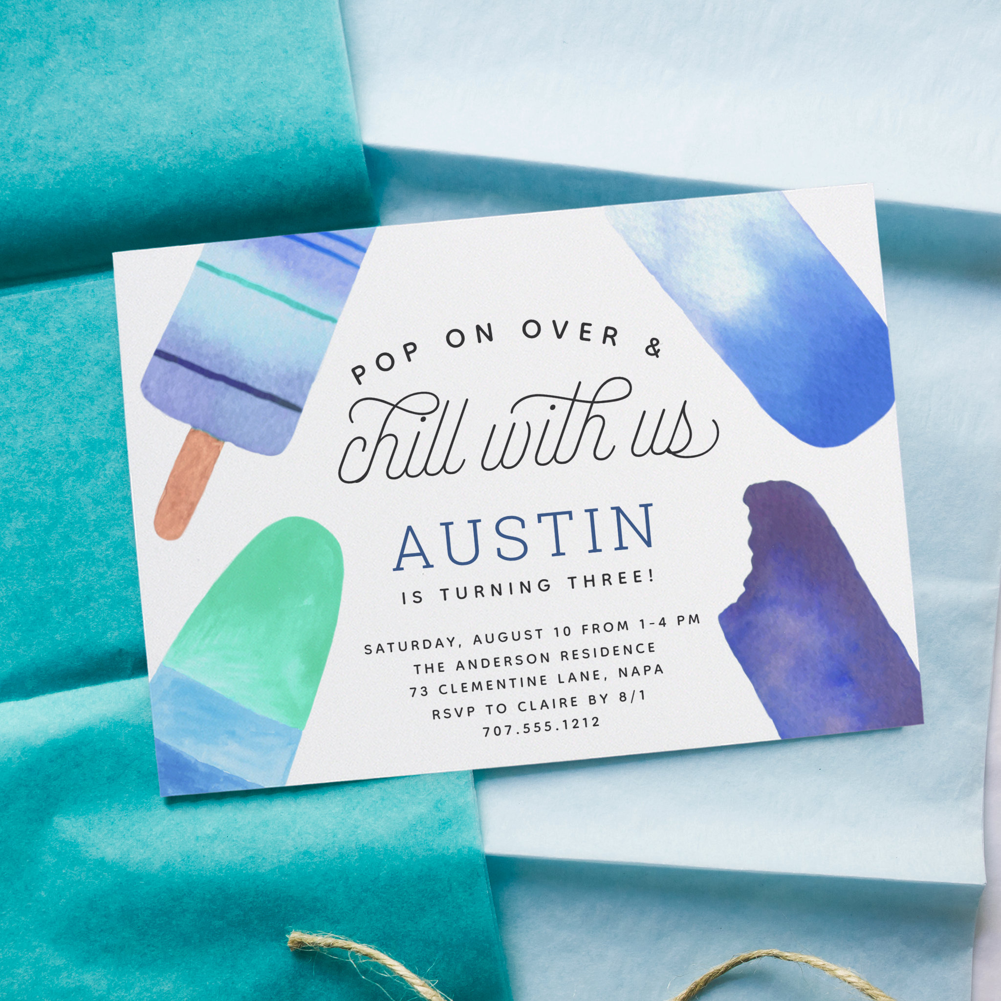 Pop On Over & Chill Popsicle Kids Birthday Party Invitation