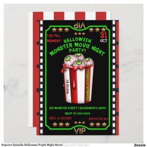 Popcorn Eyeballs Halloween Fright Night Movie Invitation