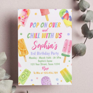 Popsicle Ice cream Birthday Invitation Pop On Over