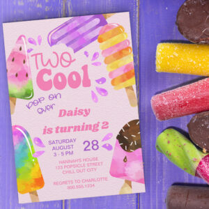 Popsicle Party Two Cool Girls 2nd Birthday Invitation