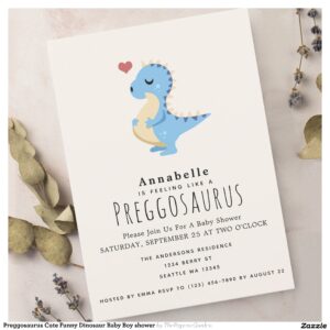 Preggosaurus Cute Funny Dinosaur Baby Boy shower Invitation