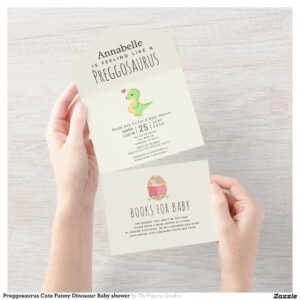 Preggosaurus Cute Funny Dinosaur Baby shower All In One Invitation