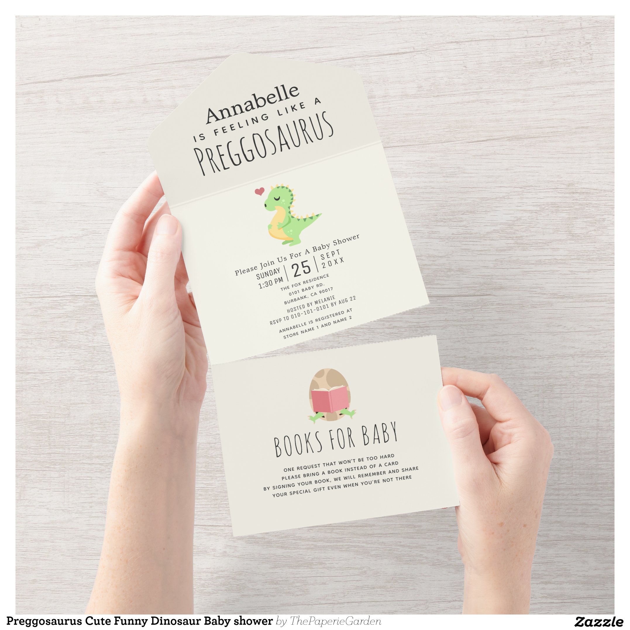 Preggosaurus Cute Funny Dinosaur Baby shower All In One Invitation