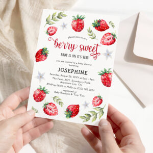 Pretty Strawberry 'Berry Sweet' Baby Shower Invitation