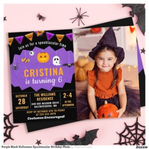 Purple Black Halloween Spooktacular Birthday Photo Invitation