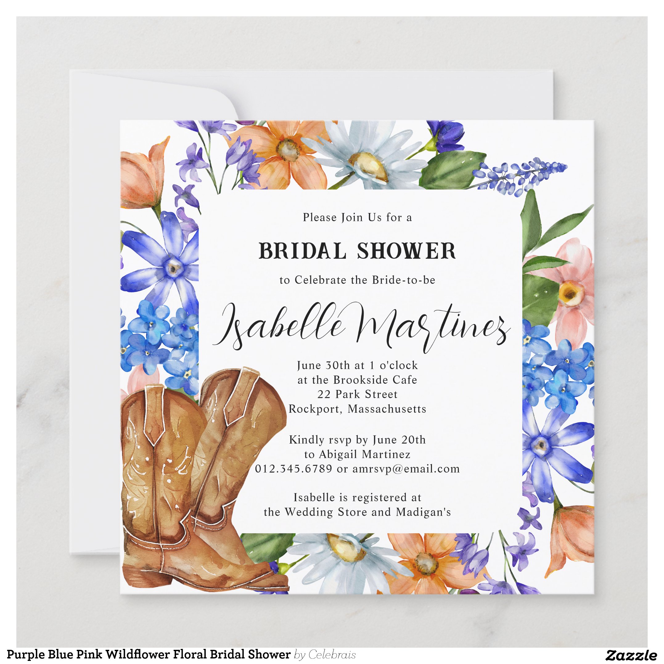 Purple Blue Pink Wildflower Floral Bridal Shower Invitation