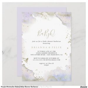 Purple Minimalist BabyQ Baby Shower Barbecue Invitation