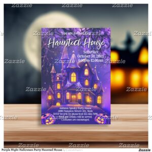 Purple Night Halloween Party Haunted House Invitation