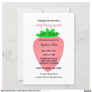 QR Code Strawberry Baby Shower Baby Girl 2024 Invitation