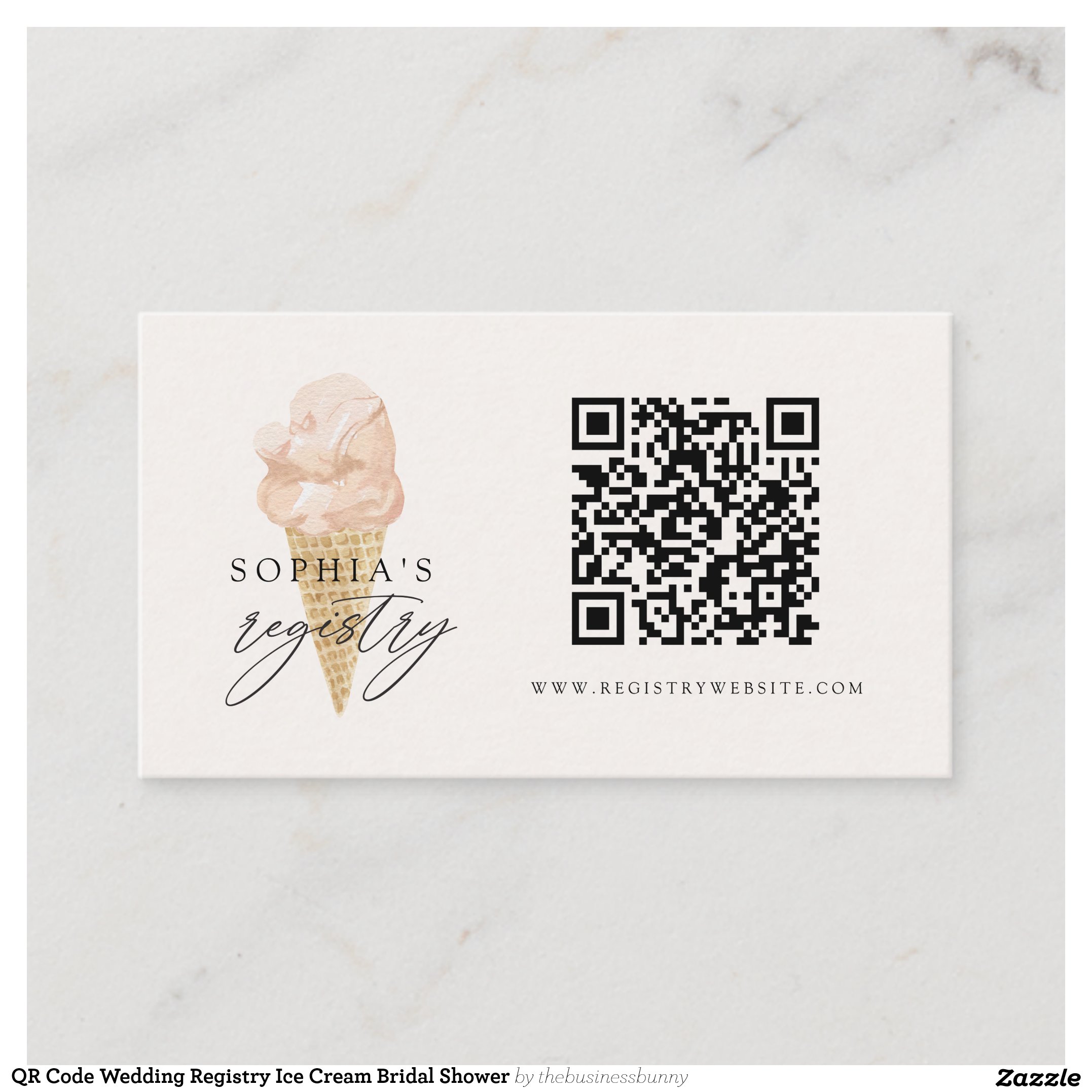 QR Code Wedding Registry Ice Cream Bridal Shower Enclosure Card
