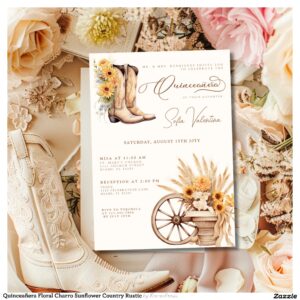 Quincea?era Floral Charro Sunflower Country Rustic Invitation