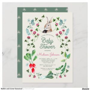 Rabbit and clover botanical invitation