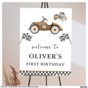 Race Car 1st Birthday Party Decor Welcome Sign