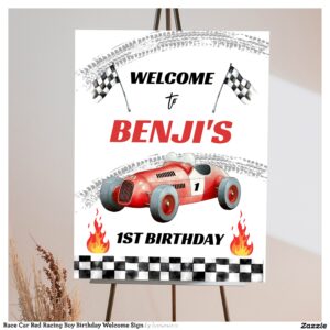 Race Car Red Racing Boy Birthday Welcome Sign