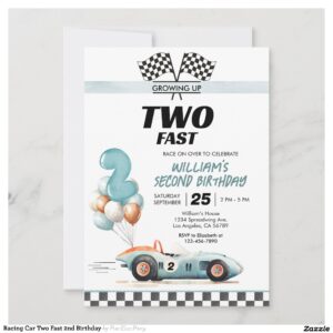 Racing Car Two Fast 2nd Birthday Invitation
