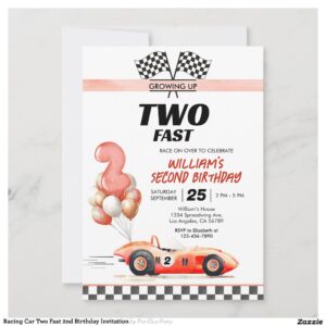 Racing Car Two Fast 2nd Birthday Invitation