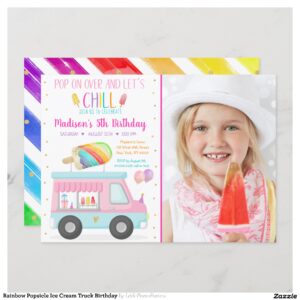 Rainbow Popsicle Ice Cream Truck Birthday Invitation