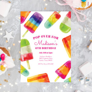 Rainbow Popsicle Summer Birthday Invitation