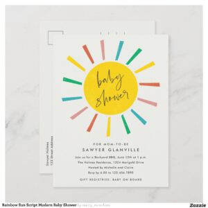 Rainbow Sun Script Modern Baby Shower Invitation Postcard