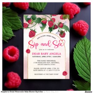 Raspberry Sweet Watercolor Baby Shower Sip & See Invitation