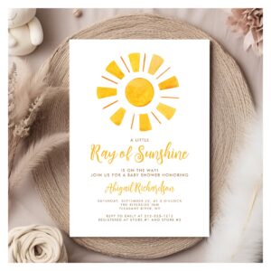 Ray of Sunshine Yellow Orange Baby Shower Invitation
