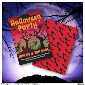 Red and green haunted graveyard Halloween party Invitation