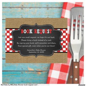 Red Baby Q, BBQ Baby Shower book request card