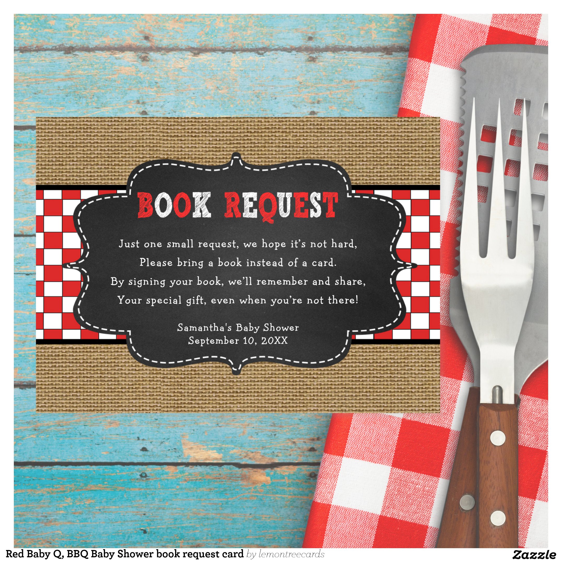 Red Baby Q, BBQ Baby Shower book request card