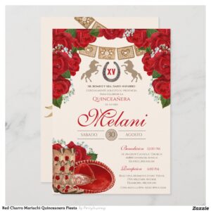 Red Charro Mariachi Quinceanera Fiesta Invitation