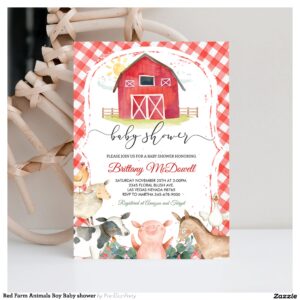 Red Farm Animals Boy Baby shower Invitation