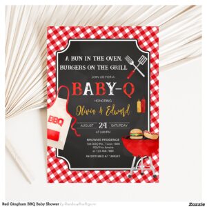 Red Gingham BBQ Baby Shower Invitation