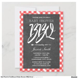 Red Plaid & Chalkboard Baby Shower BBQ Party Invitation