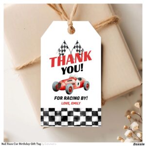 Red Race Car Birthday Gift Tag