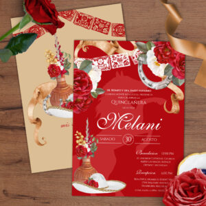 Red Rustic Floral Charro Quinceanera Birthday Invitation