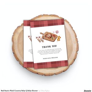 Red Rustic Plaid Country Baby Q Baby Shower Thank You Card