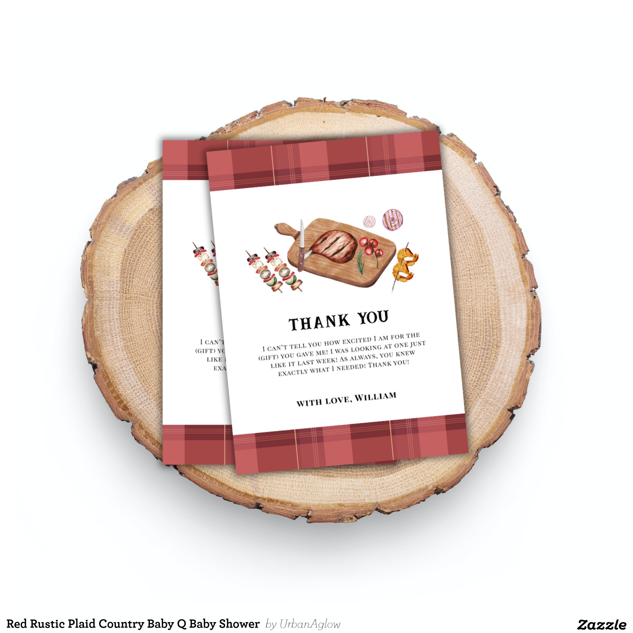 Red Rustic Plaid Country Baby Q Baby Shower Thank You Card