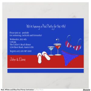 Red, White and Blue Pool Party Invitation