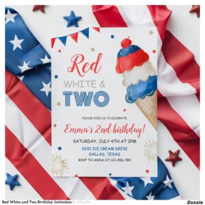 Red White and Two Birthday Invitation