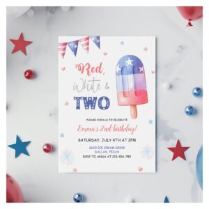 Red White and Two Birthday Invitation