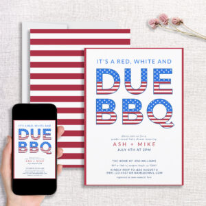 Red White & Due BBQ Gender Reveal Baby Shower Invitation