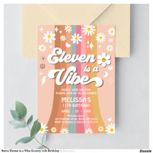Retro Eleven is a Vibe Groovy 11th Birthday Invitation