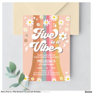 Retro Five is a Vibe Rainbow Groovy 5th Birthday Invitation