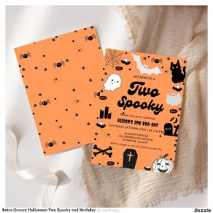 Retro Groovy Halloween Two Spooky 2nd Birthday Invitation