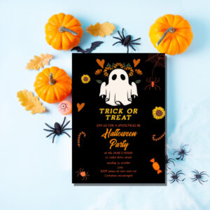 retro groovy trick or treat halloween party time invitation
